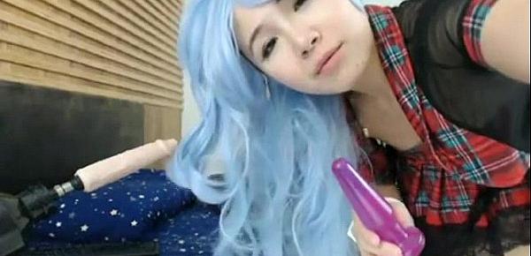  Japonesa do cabelo azul na siririca